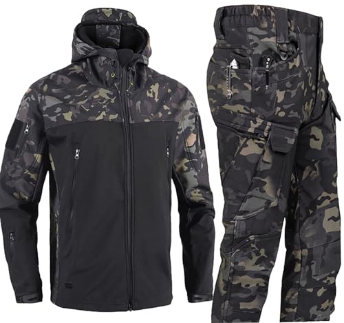 Taktische Uniformen Set Herren Zweiteiler Wasserabweisend Windabweisend Militärische Armee Kampfanzug Gefütterte Polar-Fleece Funktionsanzug Camouflage Softshelljacke Hosen 2 Stück Tactical Anzüge