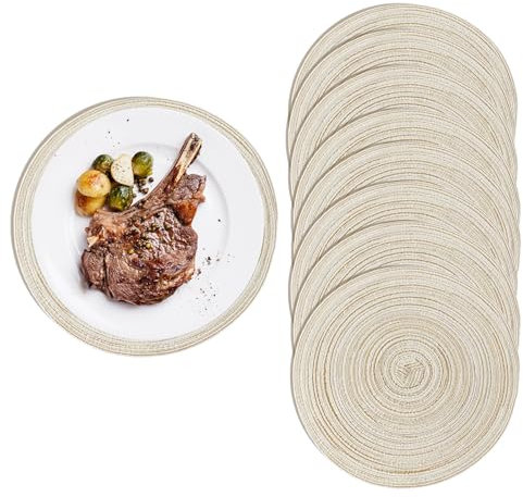 Set di 8 Tovagliette Rotonde Beige Lavabili 38 cm, Sottopiatti Rotondi Eleganti, Tovaglietta Tonde Colazione Pranzo, Tovagliette Intrecciate per Tavoli da Pranzo Place Mats, per Tavolo da Cucina