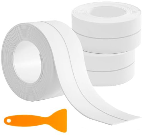 NAUTEDI, Cinta Selladora Impermeable para Baño, Adhesiva, Pack 3 Rollos, Juntas Bañera Autoadhesiva, para Fregadero, Inodoro, Encimera, Lavamanos, Cocina, 38mm x 320cm