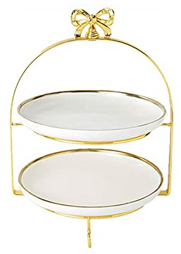 Alzata per Dolci, Alzata per Torte a 2 Livelli con Manici a Fiocco, Tavolo da Dessert in Ceramica Multicolore, espositore Creativo per Torte, Piatto da Frutta
