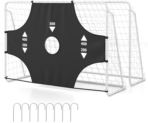 COSTWAY Fotbollsmål med avtagbar målvägg, 215 x 152 cm fotbollsmål med 5 hål och metallram, fotbollsmål för trädgård vädertålig, fotbollsmålning för barn och vuxna