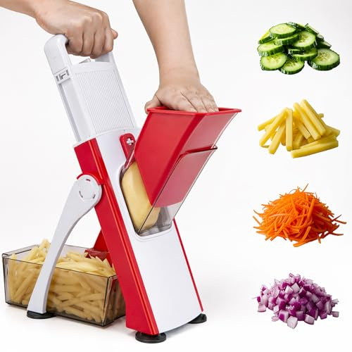 ARCA, Mandolina Multifunzione Verticale – Affettaverdure con 9 Spessori di Taglio – Julienne e Cubetti – Acciaio Inox – Pieghevole con Contenitore