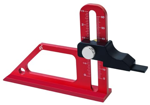 Rengue Holzbearbeitungs-Höhenmesser, Tiefenmesser, Präzises Einstellwerkzeug aus CNC-gefräster Aluminiumlegierung für Tischkreissäge, Fräse, Bohrmaschine mit Doppelskala 0–60 Mm,