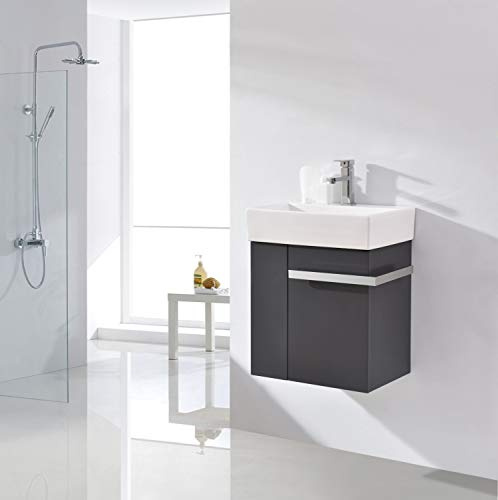 BERNSTEIN Waschbecken mit Unterschrank Kleines Badmöbel-Set Compact 500 in Anthrazit Waschtisch mit Schrank Gästebad Gäse-WC mit Schublade und seitlichem Ablagefach