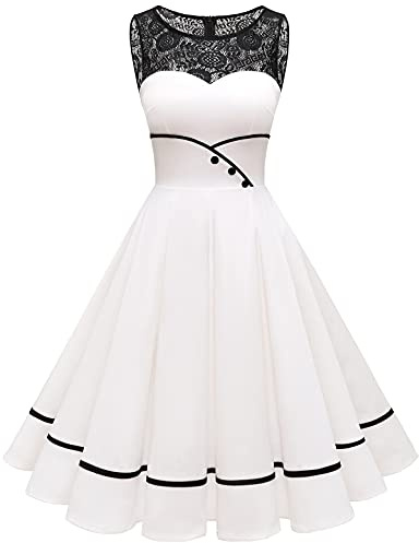 Bbonlinedress Vestido Vintage para Muejeres de Fiesta Cóctel Rockabilly Clásico sin MangasIvory 2XL