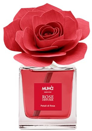 MUHA' Profumatore d'ambiente Rosa Diffuser Petali di Rosa 100 ml. | Profumatore per AmbientiDiffusore Ambiente con Rosa in Legno di Betulla
