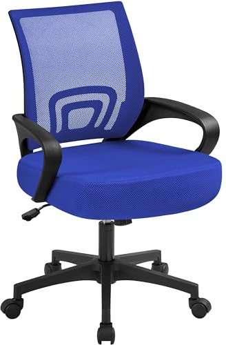 Yaheetech Bürostuhl Ergonomisch mit Netzbespannung und Armlehnen, Blau | Schreibtischstuhl , Drehstuhl aus Mesh, Chefsessel Wippfunktion, Höhenverstellbar Rückenschonend bis 136kg Belastbar