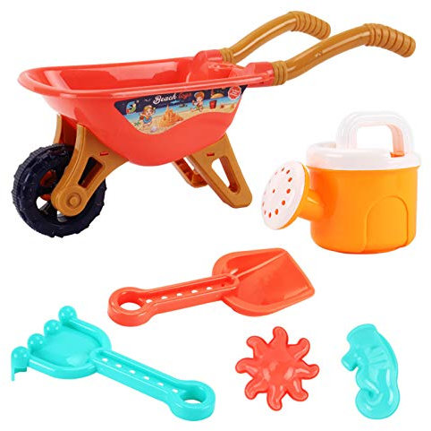 JAWSEU 6 Stück Beach Sandspielzeug, Kinder Spielzeug Strandspielzeug Set, Schubkarre Harke Gießkanne Schaufel, Summer Outdoor Sandkasten Spielzeug Beach Sand Toy