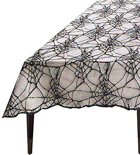 Rocking Party Halloween Lace Spider Web Tablecloth Spooky Cob Party Decoration 180cm x 150cm, Black