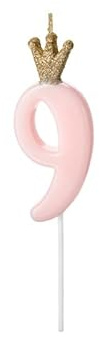 Geburtstags-Kerze ZAHL 9 Kuchen-Stecker Torten-Aufsatz in rosa pink mit Glitzer-Krone in gold Geburtstagsdekoration für Kuchen Torten Gebäck-Deko Altersangabe Mädchen Girl Frauen Mottoparty Prinzessin