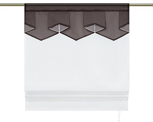 Joyswahl Voile Raffrollo Modernes Bändchenrollo Anita 120x140cm Braun | Farbiger Abschluss, Transparent, Gardinenschal mit Tunnelzug, 1er Pack, Fensterrollo innen, Wohnzimmer Küche Büro, landhaus