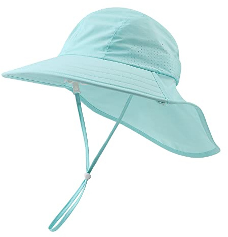 XIAOHAWANG Barn Solhatt Beach Hat med UV-skydd för barn och tonåringar, Grön, 4-8 anni