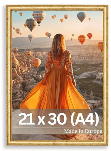 VictoR Bilderrahmen gold 21x30 cm (A4) David - Leiste 14x17mm - Fotorahmen vintage A4 - Shabby Chic Deko - Bilderrahmen 21x30 gold