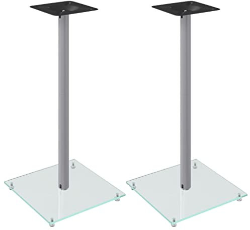 vidaXL Lautsprecher Ständer 2 STK., Boxenständer Bodenständer mit 1 Säule, Lautsprecher Halterung mit rutschfesten Füßen, Silbern Hartglas