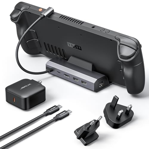 JSAUX 5 en 1 DockingStation y Cargador de 65 W para Steam Deck/ROG Ally | 5-en-1 Docking Station y Cargador de 65 W para Steam Deck/OLED/ROG Ally/Legion Go S, HDMI 4K@120Hz, Ethernet de 100Mbps