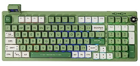 EPOMAKER RT100 97 tasti Guarnizione BT5.0/2.4G/USB-C Tastiera meccanica da gioco con schermo personalizzabile, presa Hot Swappable, batteria 5000mAh per Win/Mac Flamingo Switch, RT100 Green