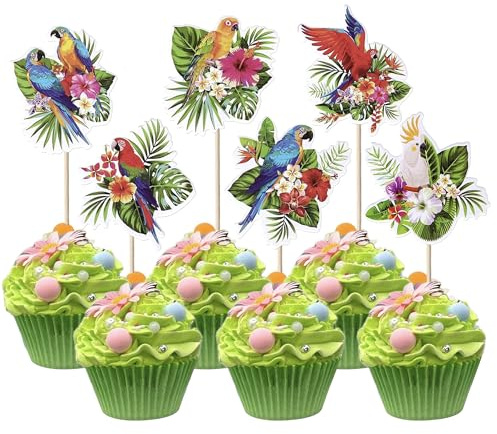SYKYCTCY 30 Pack Woodland Cupcake Toppers Wild One Tropical Leave Animals Bird Cupcake Toppers Woodland Tropical Farm Animals Cupcake Picks Jungle Safari Animal Cake Decor Birthday Party Supplies