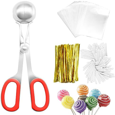Kit de 301 palitos y envoltorios para Cake Pops, Que Incluyen 100 palitos de Paleta de Papel y Bolsas para Cake Pop y Lazos Dorados, 1 Pala para Cake Pop para Hacer Dulces, paletas, Chocolates