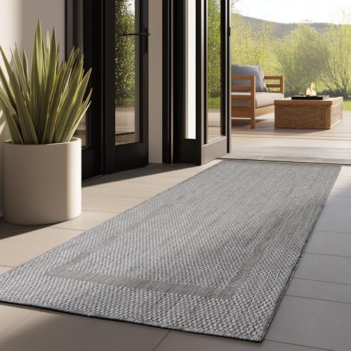 Outdoor Teppich Wetterfest Einfarbiges Design Terrasse Balkon Teppich Küche Garten Sisal-Look Küchenteppich Läufer Flur, Größe: 80 x 150 cm, Farbe: Grau
