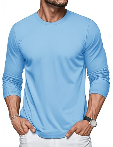 MAGCOMSEN Mens Long Sleeve T-Shirts Crew Neck Shirts Cotton Casual Tee Shirt Lightweight Shirt Waterfall Blue,L