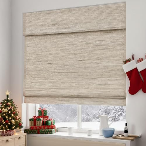 Pasoun Cordless Custom Roman Shades for Windows, Treatments, Natural Fabric Blind, Roman Window Shades, Almond(with Edge Liner,Block 90-95% Light), Custom Size