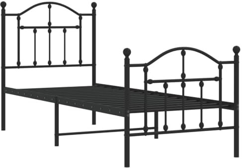 vidaXL Bettgestell, Bettrahmen mit Kopfteil Fußteil, Metallbett Bett mit Lattenrost, Einzelbett Gästebett Schlafzimmer, Metall Schwarz 75x190cm