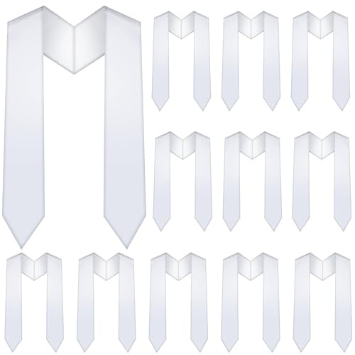 XunYee 12 Pcs Unisex Kids Plain Graduation Stole Bulk 51 Inch Sublimation Blank Preschool Kindergarten Graduation Stole Sash (White)