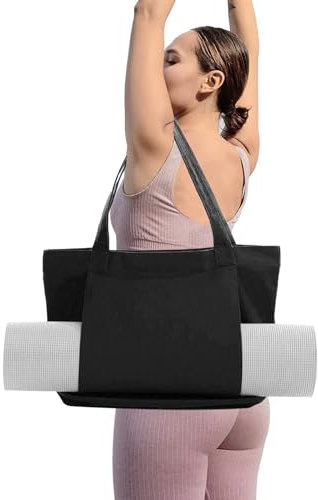 Cleminsta Sporttasche Damen Yogatasche Groß Leinen Tragetasche für Yogamatten Aufbewahrungstasche für Yogamatte Yoga-Zubehör Fitnesstasche Gym Tasche Trainingstasche für Sport Reise Yoga, Schwarz
