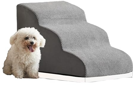 NCONCO Hundetreppe für Bett/Sofa, 3-stufige Hunderampe mit rutschfestem Schaumstoff & waschbarem Samtbezug, perfekt für kleine Hunde & Katzen