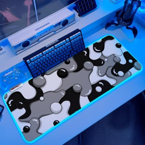 JMIYAV RGB Gaming Mauspad Led Erweiterte Groß Schwarz Schreibtischunterlage Rutschfester Gummi XL XXL Black Gaming Mousepad Großes Mouse Pad Mouse Mat für Gamer 800x300 mm blackart
