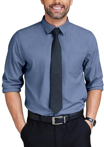 COOFANDY Formal Shirts for Men Shirts Long Sleeve Plain Dress Shirts Regular Fit Smart Shirts for Wedding Party Business Casual Shirt Non Iron Shirts Blue M