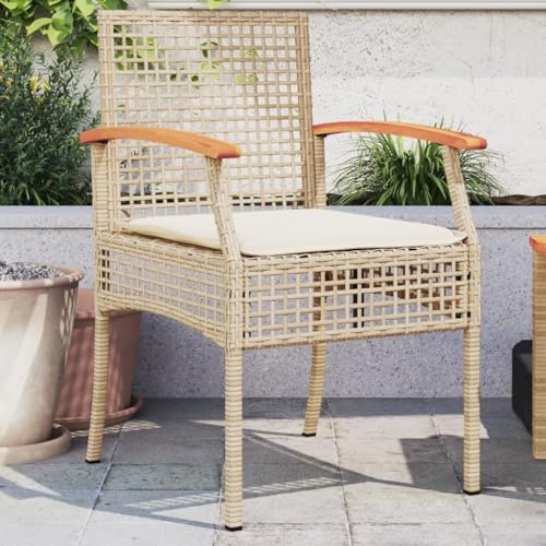 ZEYUAN Gartenstühle mit Kissen 2 STK. Beige Poly Rattan Akazienholz, Gartenmöbel, Terrassenstühle, Balkon Sessel, Balkon Stühle, Balkonstuhl, Garten Stühle Für Draussen - 366249