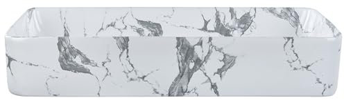 Lavabo sobre encimera baño cerámica blanco efecto mármol rectangular 62 x 35 cm Ipala