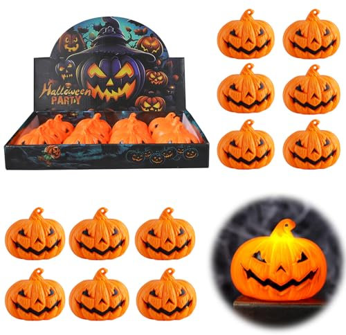 Bseical Lot de 12 bougies chauffe-plat LED en forme de citrouille avec batterie électrique vacillante - Décoration d'Halloween (B)