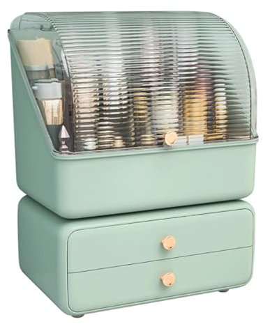 Sonhomay Organizzatore per trucchi e cosmetici, contenitore antipolvere per la cura della pelle, con coperchio e 2 cassetti, per camera da letto, bagno, piano di lavoro