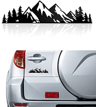 Flaconi Pegatinas para Coche Exterior, Vinilo, Camper - Árboles y Montañas Paisaje Blanco para Furgoneta Van (Negro)