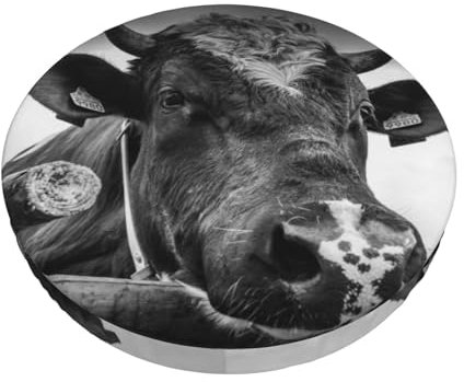 YZHYWJFF Cow Wooden Fence Printed Circular Bar Chair Cushion Cover, Suitable For Kitchen, Bar Stools, And Office Chairs