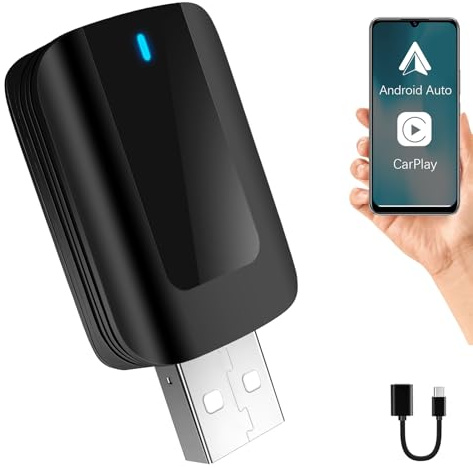 YVVV Adaptador Inalámbrico Android Auto y CarPlay, Convierte conexión por Cable a inalámbrica con Plug & Play, Compatible con Android 11+ / iOS 10+ y vehículos con Android Auto o CarPlay