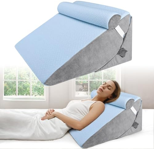 Babenest Orthopedic Bed Wedge Pillow, 3PCS Triangle Wedge Pillows Set with Headrest for Leg Elevation, After Surgery, Acid Reflux, Back Support, Adjustable Incline Cushion with Washable Cover (Blue)