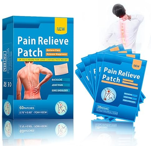 Pain Patches Heat Patches Larger Size 60 PCS, Pain Plaster 12 Hours Long-Lasting for Back Knee Joint Muscle Neck Shoulder Pain, 7 * 10cm