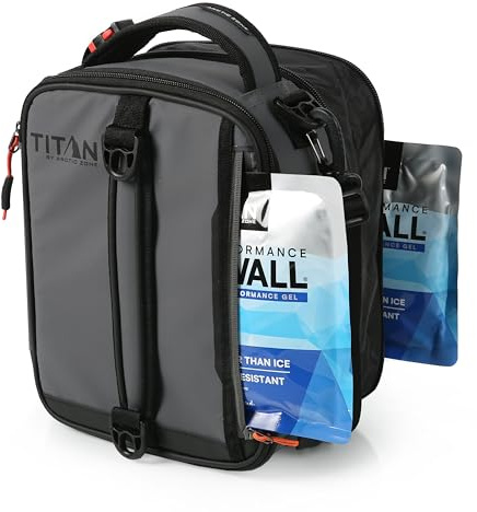 Titan by Arctic Zone Expandable Lunch Box with 2 Gel Ice Packs, Fridge Cold Insulated Cooler Bag with Leak Proof Lining for Men and Women, Sharkskin Gray