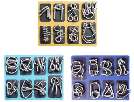 24 Stück Knobelspiele Metall 3D Brainteaser Metall Puzzle IQ Spiele Geduldspiele Geschicklichkeitsspiel Denksportaufgaben Metallpuzzle Mini Geschenk für Erwachsene und Kinder