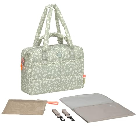 LÄSSIG Baby Wickeltasche mit Tragegriff und Wickelunterlage, Kinderwagenbefestigung, wasserabweisend/GRE Everyday Bag Leo light khaki