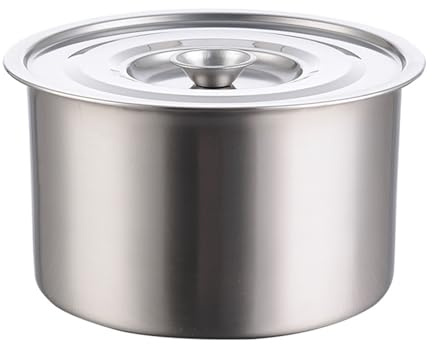 Lvifloae en acier inoxydable Pot de bouillon de bouton à haute température facile à nettoyer à haute température avec couvercle pour pâtes, soupes, pâtes, gros pot de 22 cm / 8,7 (20cm)