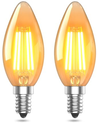 TobeBright Vintage E14 LED Light Bulbs Warm White 2200K 4W (40W Equivalent) SES C35 Candle LED Filament Bulb E14 Small Edison Screw Light Amber Glass Non-Dimmable for Chandeliers, Wall Lamp, 2-Pack