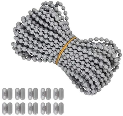 TMTGTS Catena a rullo, 10 m, colore grigio, con connettore a catena, catena a sfere, supporto per perline di ricambio per tenda oscurante