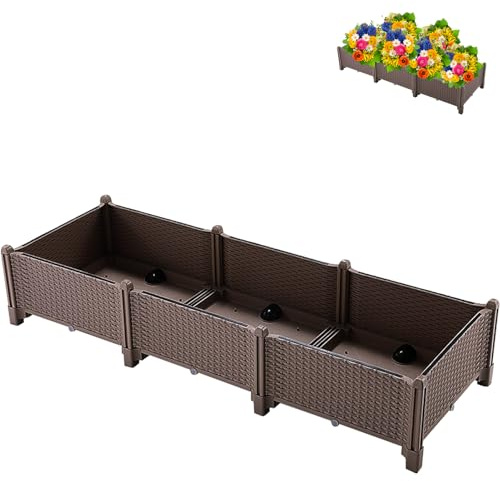 Aiuola da giardino rialzata – Fioriera da giardino rialzata in rattan, contenitore impilabile rialzato, per piantare interni ed esterni