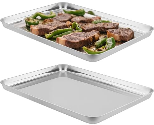YUENPUN 2 Pack Stainless Steel Baking Trays, 40.5 x 30.5 x 2.5cm Non-Stick Large Baking Sheets Pans, Rectangle Oven Cooking Trays for Roasting Grilling Cookie
