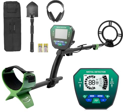 Détecteur de Métaux Professionnel (écran LCD), Detecteur de Metaux Tnfant, Testeur Or Souterrain, Réglable 90–130 cm, Inclut Casque, Pliante, Sac, Adapté pour orpaillage, Plage, Jardin