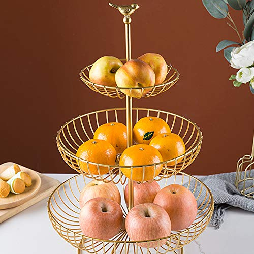Corbeille à fruits à 3 niveaux pour comptoir de cuisine, support amovible pour pain et légumes, plateau de rangement élégant doré pour décoration de comptoir et rangement des collations